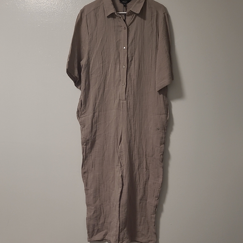 Taupe Button-Up Jumpsuit